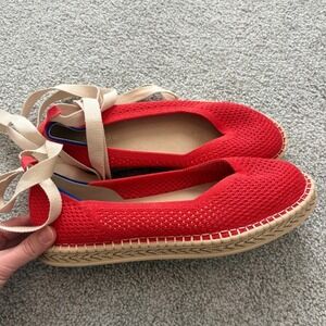 Rothy's Espadrille Flats Womens 10.5 Boardwalk Red Ankle Tie Vacation Preppy